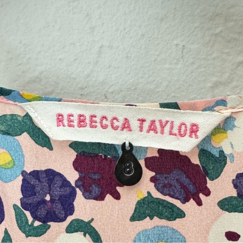 REBECCA TAYLOR 100% Silk Floral Tank Top Ruffle Pink Multicolor Size 8 - Picture 2 of 13